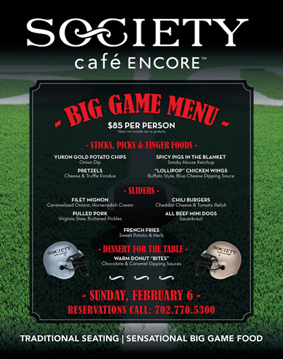 Society Cafe at Encore Las Vegas Big Game Menu